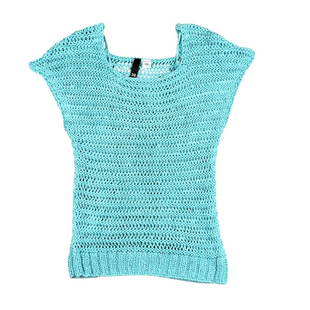 Trendy Tiffany Blue Open Knit Sweater Top Size 36 H&M